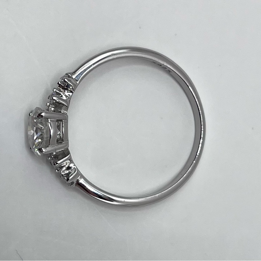 Moissanite Round Brilliant Sterling Silver Ring - Picture 5 of 6